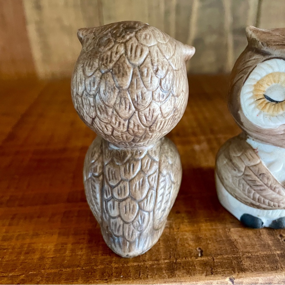 Owl Mr & Mrs Salt & Pepper Shakers WIDE EYE OWLS Anthropomorphic Ceramic Korea - Picture 3 of 6